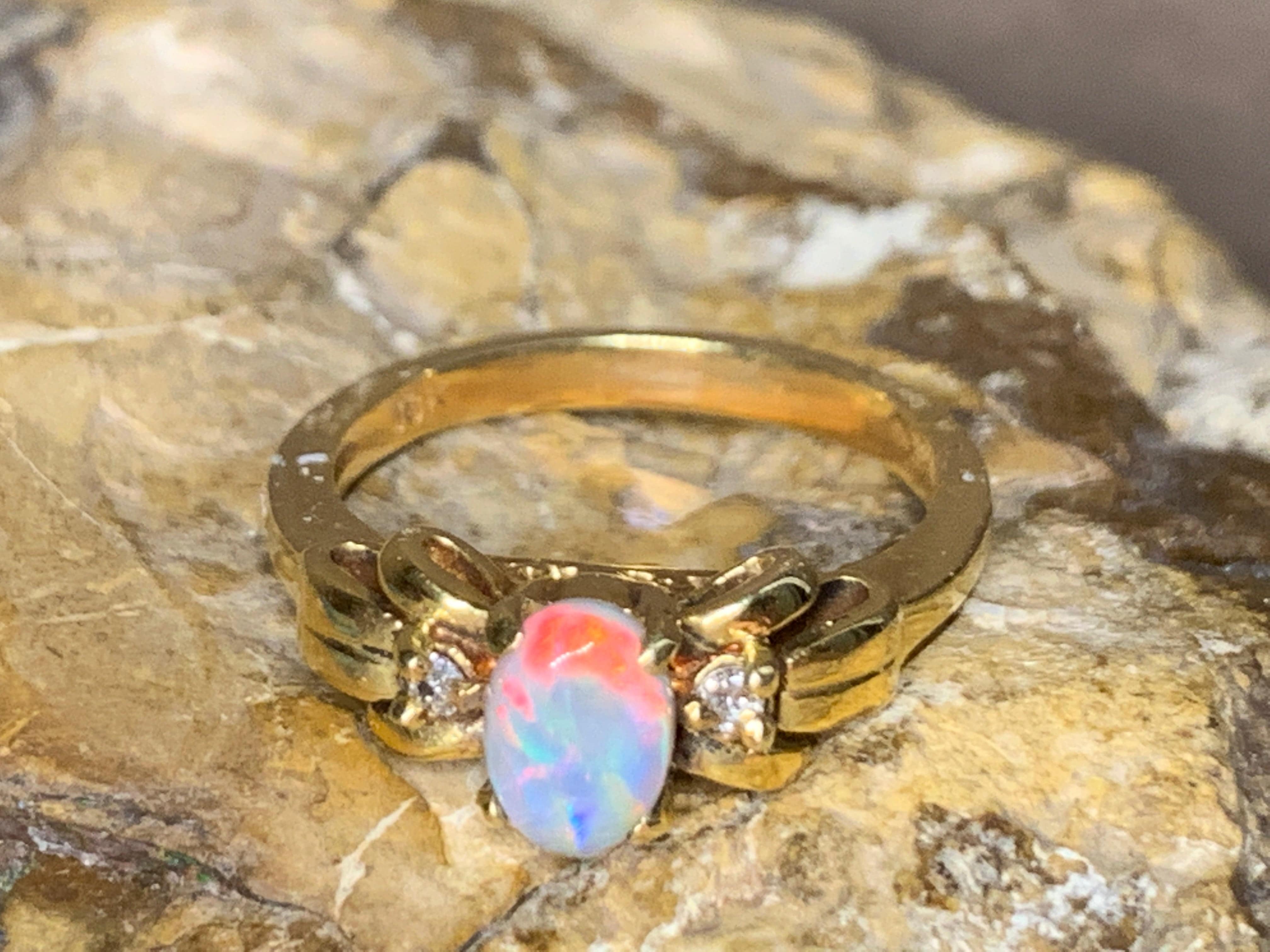 18kt Yellow Gold Black Opal and Diamond ring - Masterpiece Jewellery Opal & Gems Sydney Australia | Online Shop