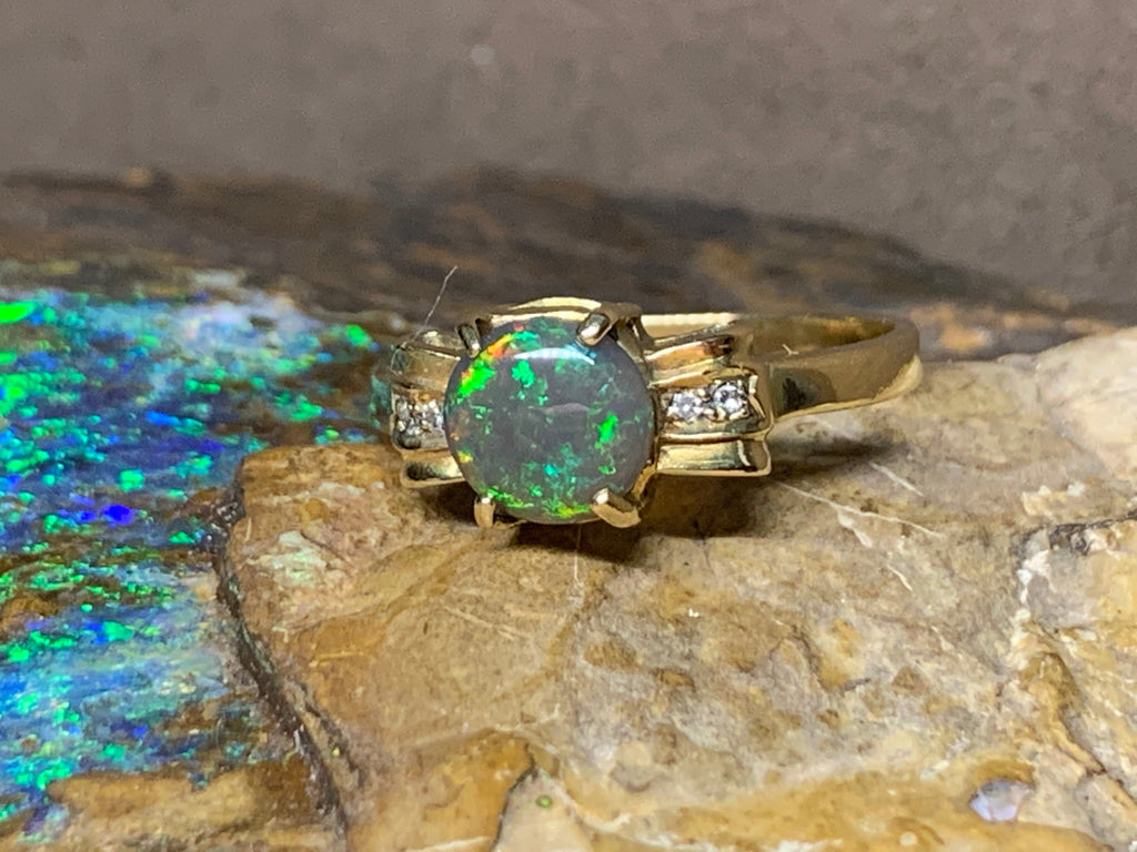 18kt Yellow Gold Black Opal and diamond ring - Masterpiece Jewellery Opal & Gems Sydney Australia | Online Shop
