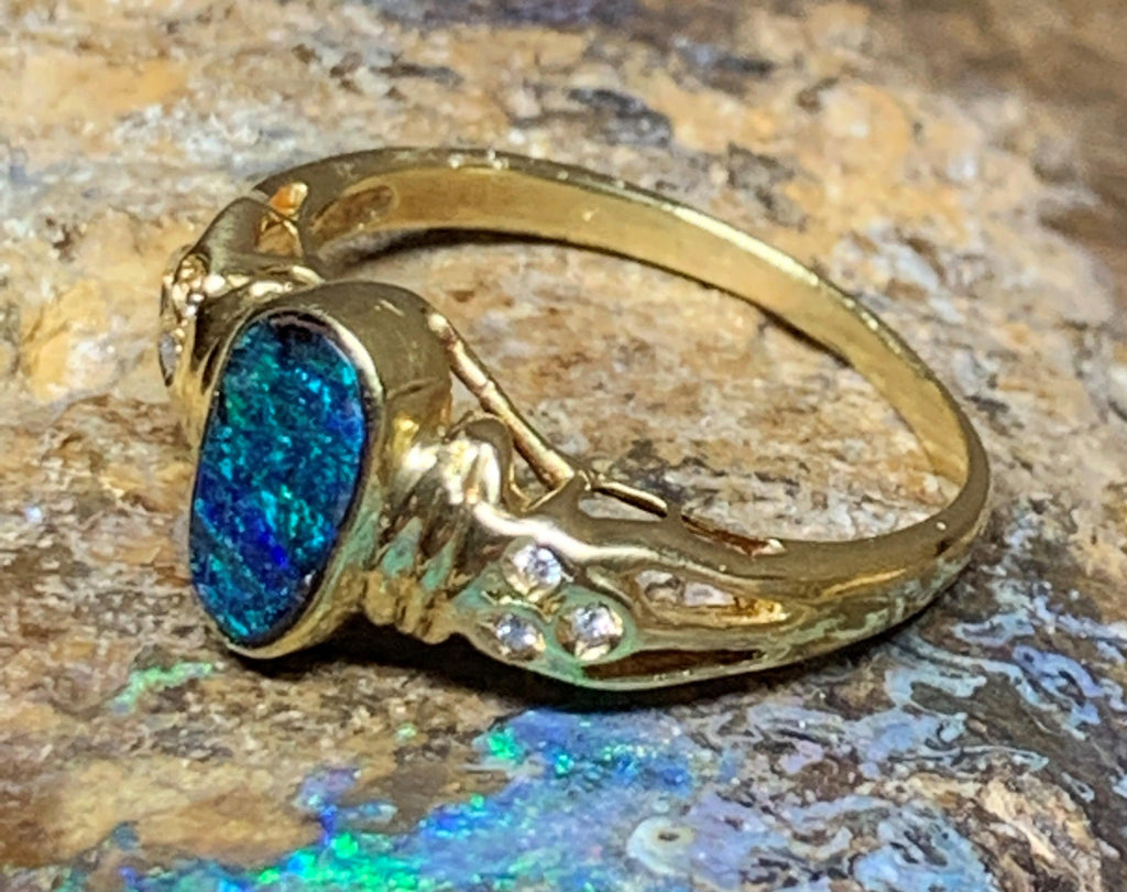 18kt Yellow Gold Boulder Opal and Diamond ring - Masterpiece Jewellery Opal & Gems Sydney Australia | Online Shop