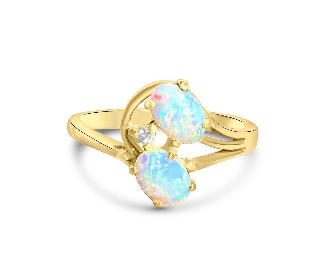 18kt Yellow Gold double White Opal ring - Masterpiece Jewellery Opal & Gems Sydney Australia | Online Shop