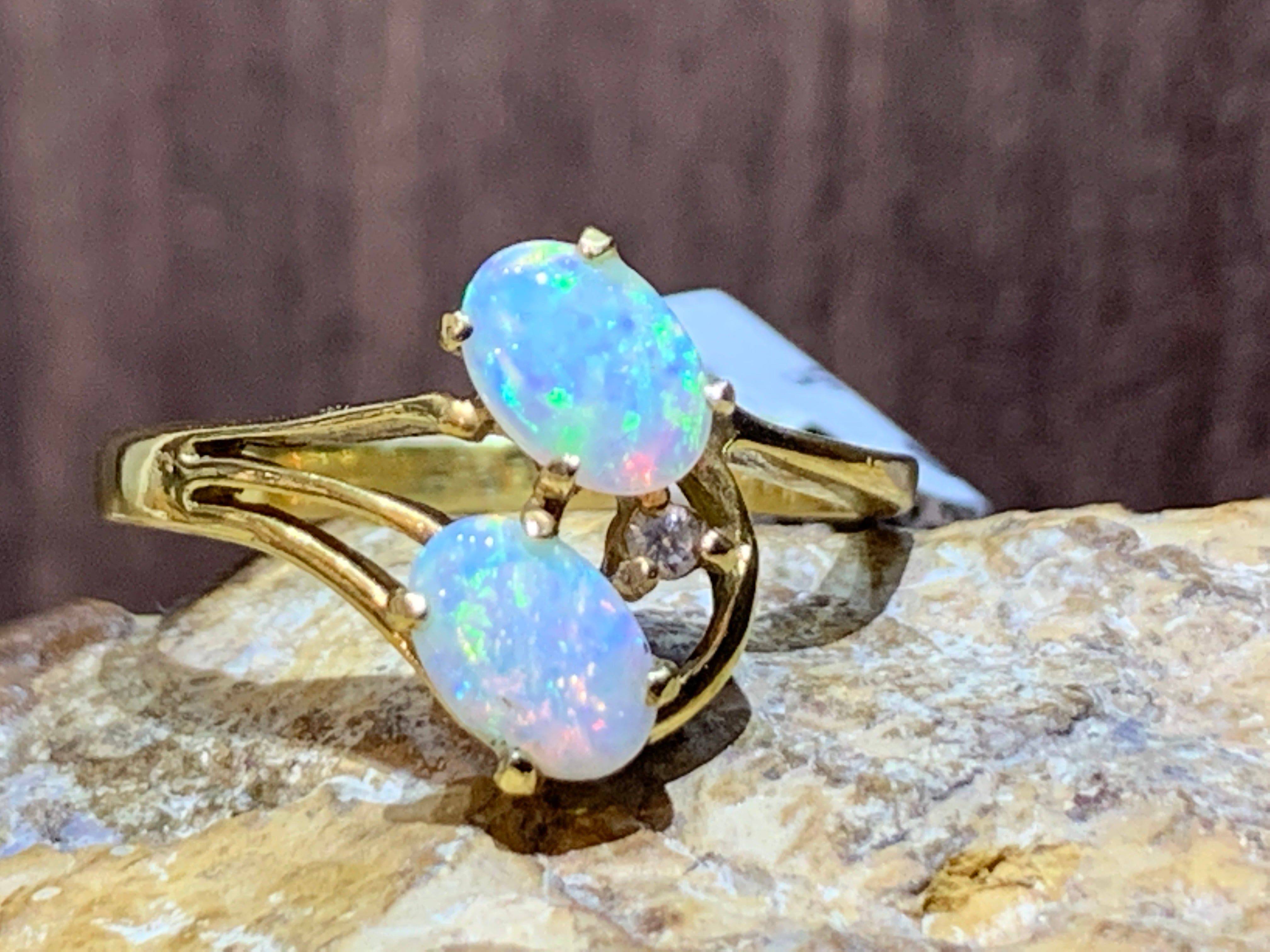 18kt Yellow Gold double White Opal ring - Masterpiece Jewellery Opal & Gems Sydney Australia | Online Shop