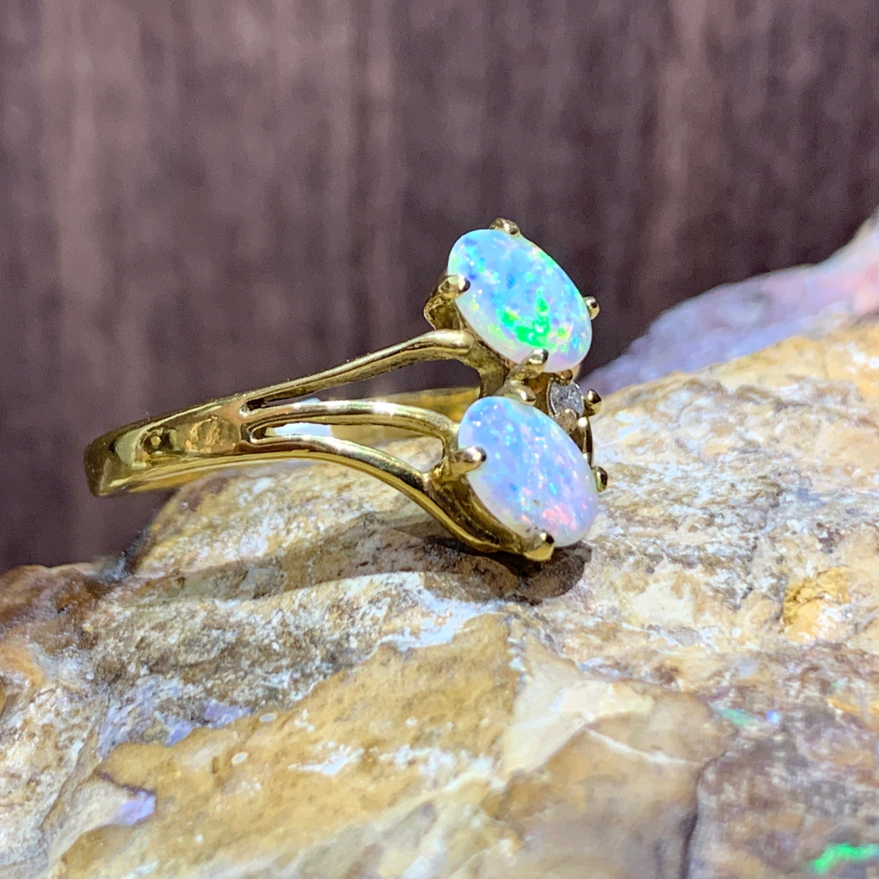 18kt Yellow Gold double White Opal ring - Masterpiece Jewellery Opal & Gems Sydney Australia | Online Shop