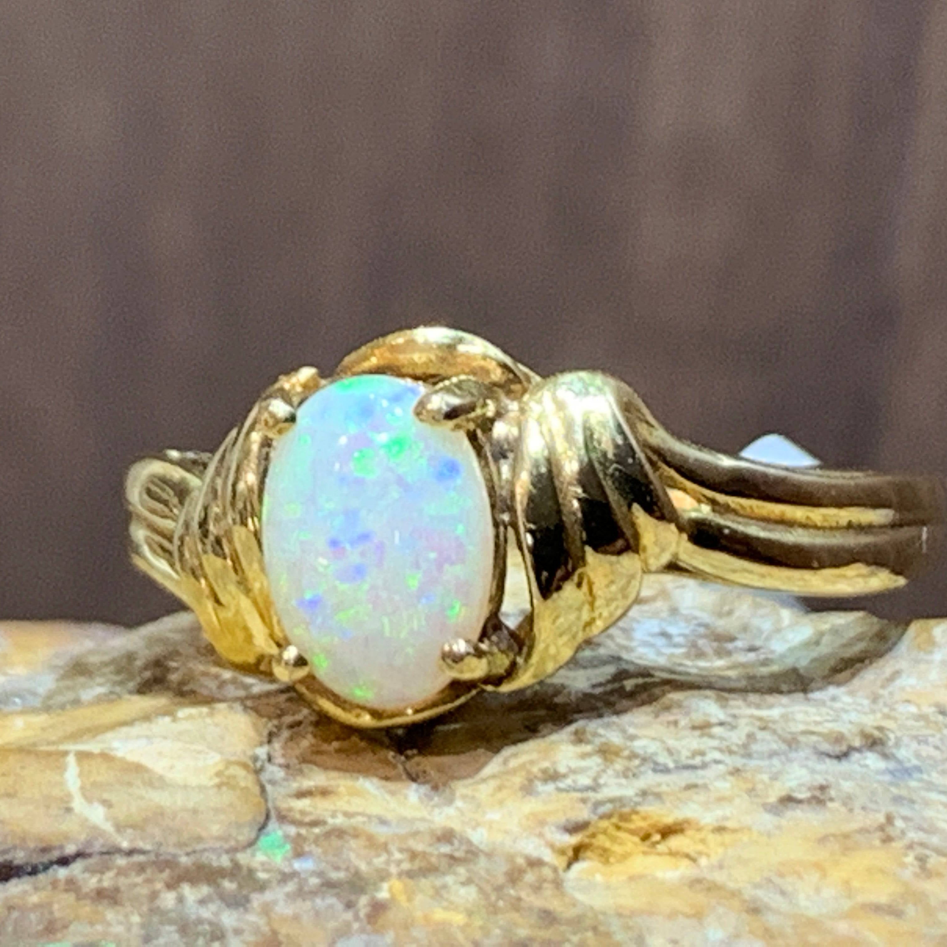 18kt Yellow Gold fancy solitaire Opal ring - Masterpiece Jewellery Opal & Gems Sydney Australia | Online Shop