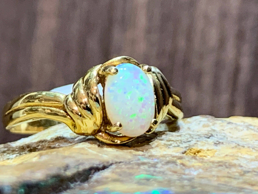 18kt Yellow Gold fancy solitaire Opal ring - Masterpiece Jewellery Opal & Gems Sydney Australia | Online Shop
