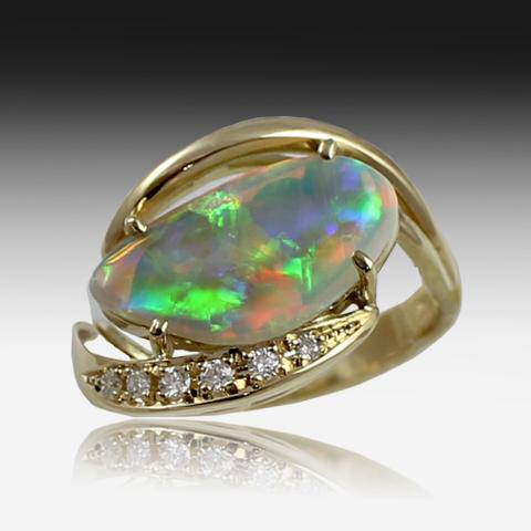 18KT YELLOW GOLD OPAL AND DIAMOND RING - Masterpiece Jewellery Opal & Gems Sydney Australia | Online Shop