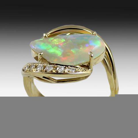 18KT YELLOW GOLD OPAL AND DIAMOND RING - Masterpiece Jewellery Opal & Gems Sydney Australia | Online Shop