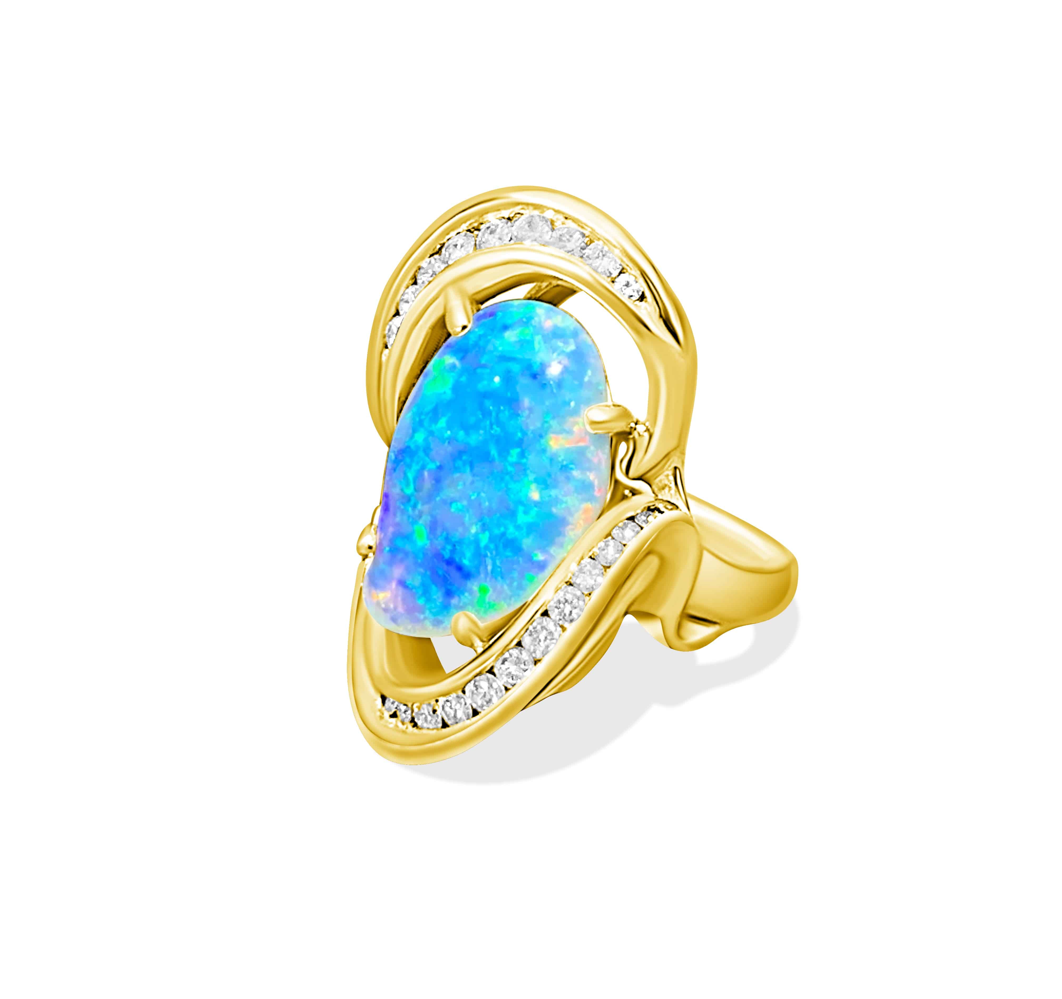 18kt Yellow Gold Opal and Diamond ring - Masterpiece Jewellery Opal & Gems Sydney Australia | Online Shop