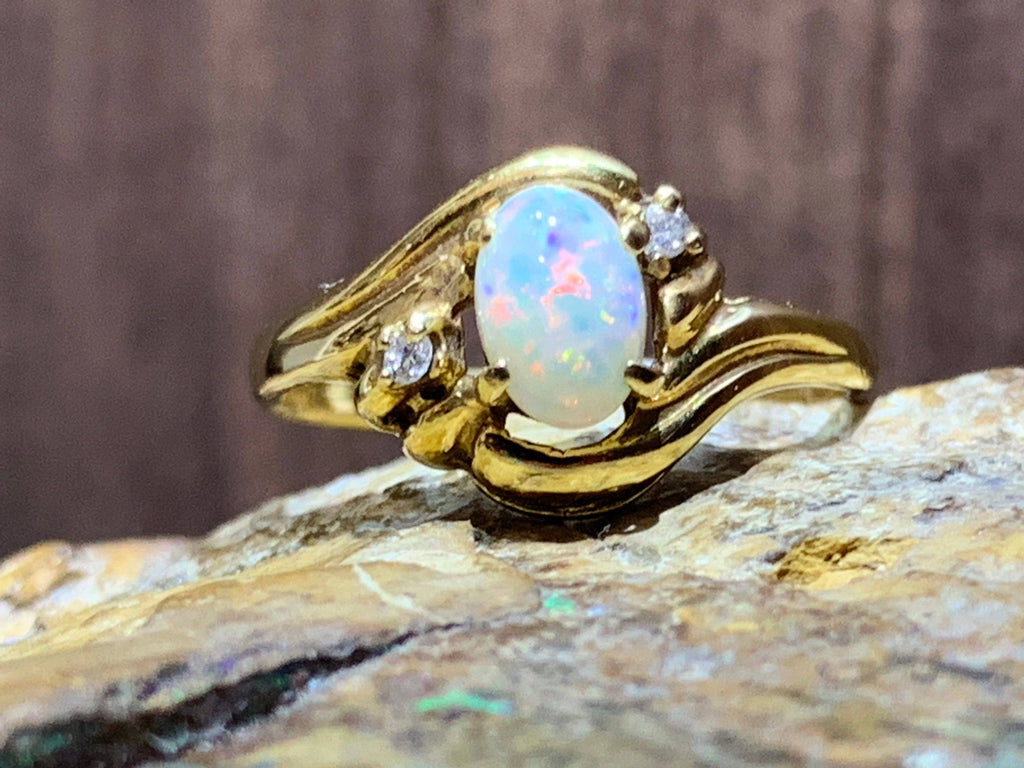 18kt Yellow Gold Opal and diamond ring - Masterpiece Jewellery Opal & Gems Sydney Australia | Online Shop