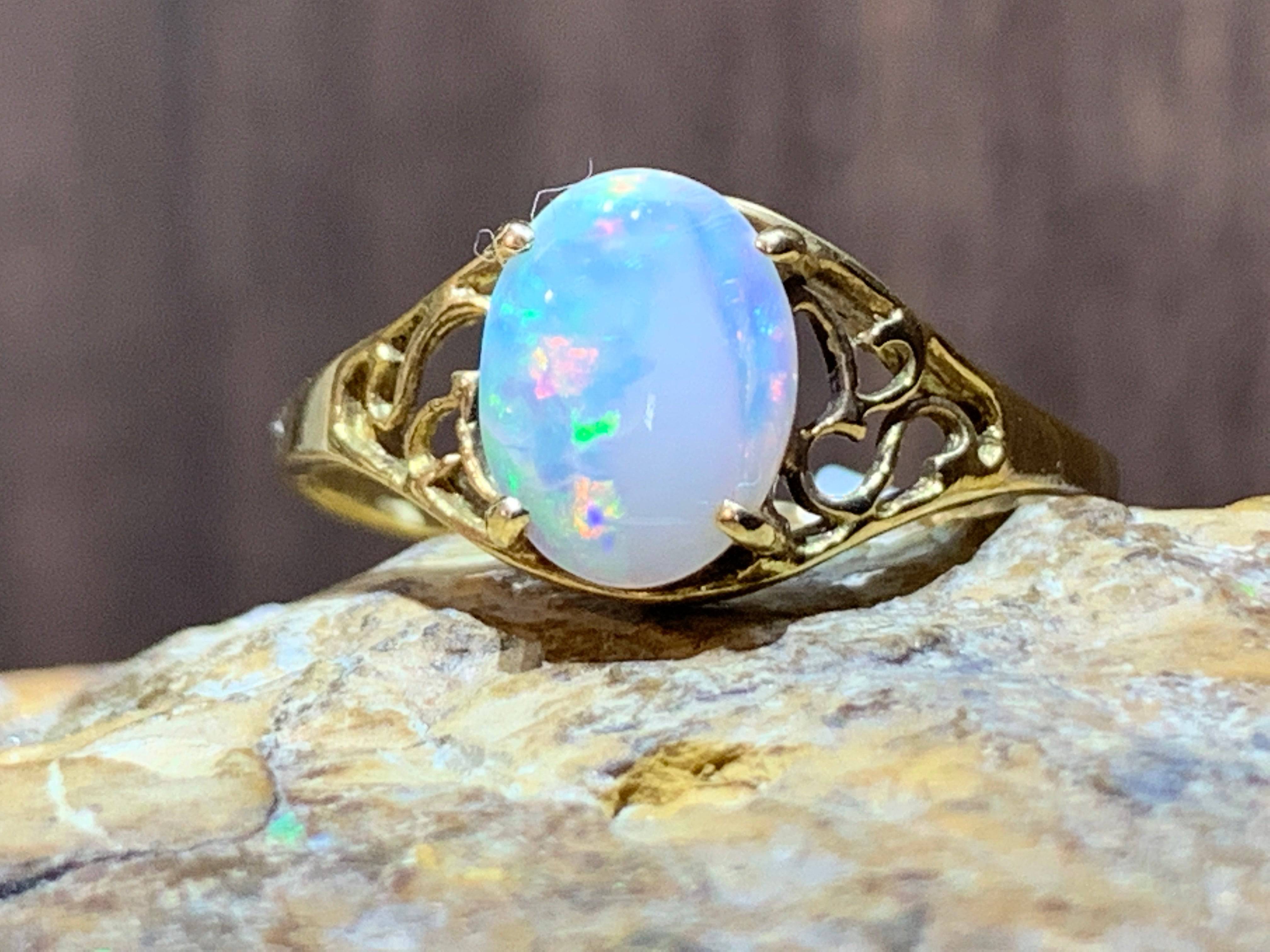 18kt Yellow Gold Opal fancy solitaire ring - Masterpiece Jewellery Opal & Gems Sydney Australia | Online Shop