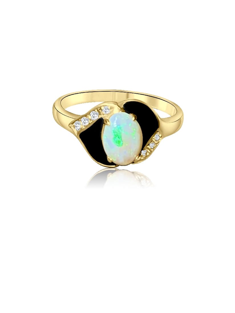 18kt Yellow Gold Opal , Onyx and Diamond ring - Masterpiece Jewellery Opal & Gems Sydney Australia | Online Shop