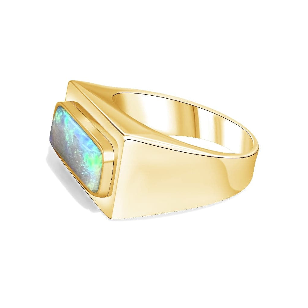 18kt Yellow Gold rectangle Black Opal ring - Masterpiece Jewellery Opal & Gems Sydney Australia | Online Shop
