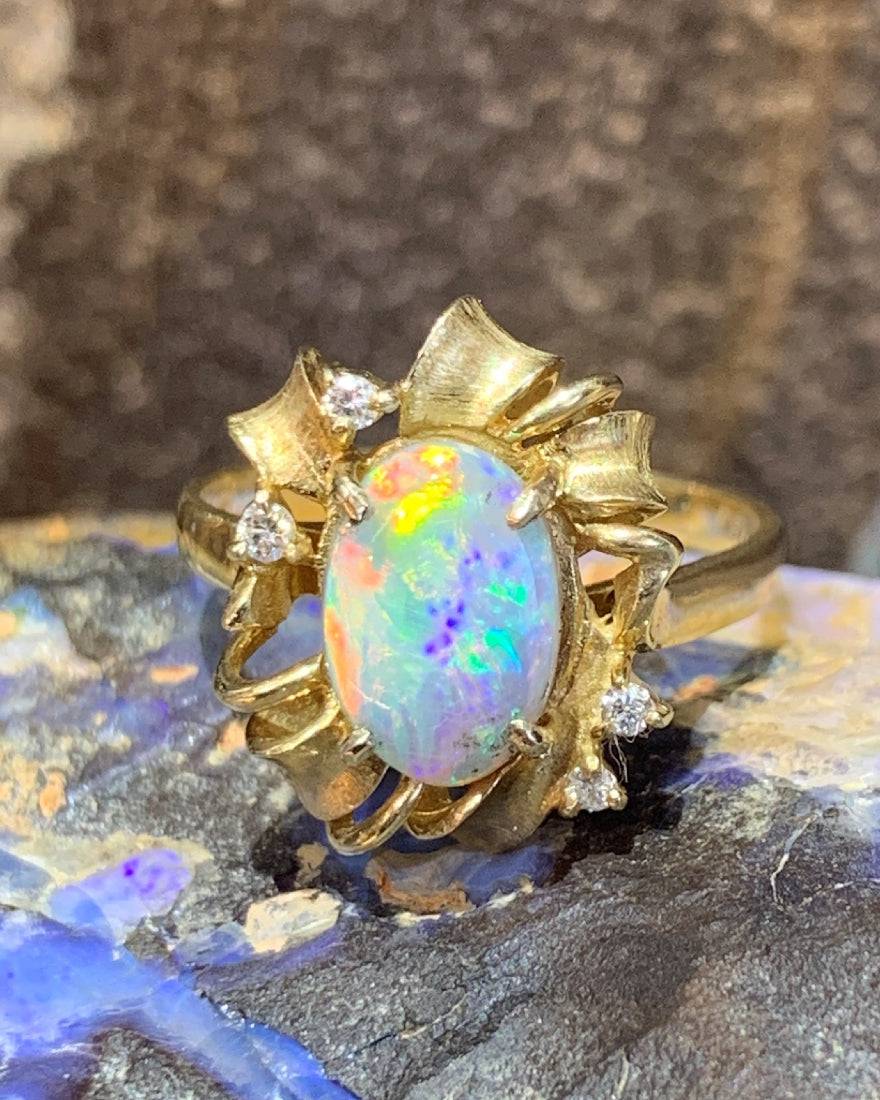 18kt Yellow Gold ring set with Black Opal and Diamonds - Masterpiece Jewellery Opal & Gems Sydney Australia | Online Shop