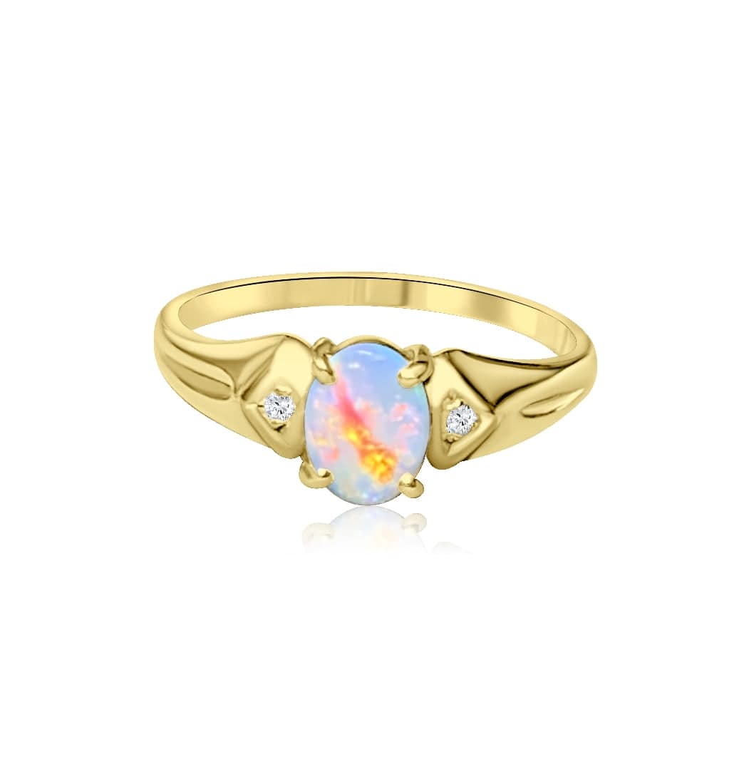 18kt Yellow Gold vintage Opal and Diamond ring - Masterpiece Jewellery Opal & Gems Sydney Australia | Online Shop