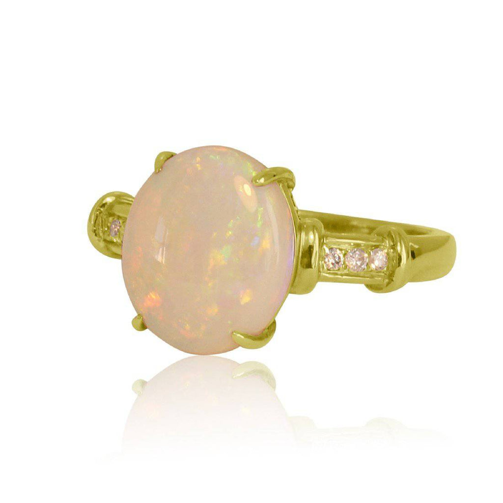 18kt Yellow Gold White Opal and diamond ring - Masterpiece Jewellery Opal & Gems Sydney Australia | Online Shop