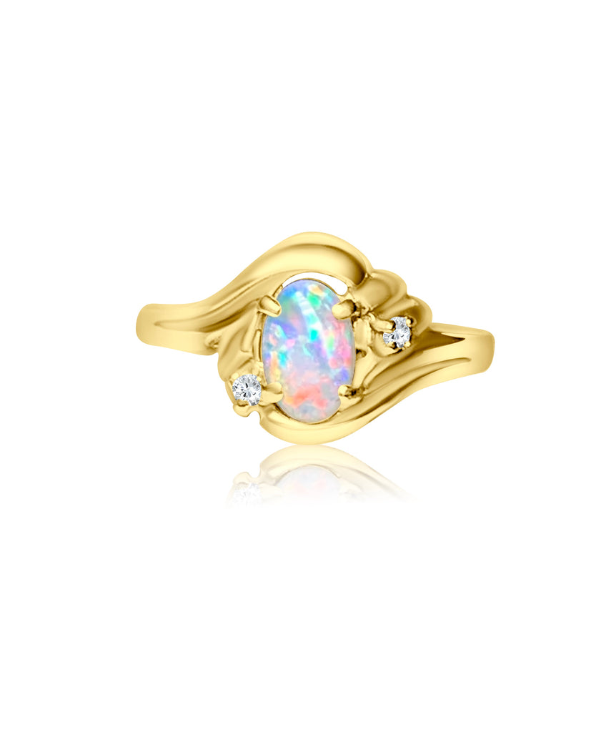 18kt Yellow Gold White Opal and Diamond ring - Masterpiece Jewellery Opal & Gems Sydney Australia | Online Shop