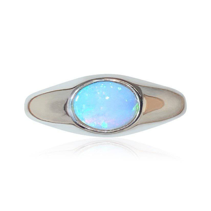 9KT MENS SIGNET RING WITH WHITE OPAL - Masterpiece Jewellery Opal & Gems Sydney Australia | Online Shop