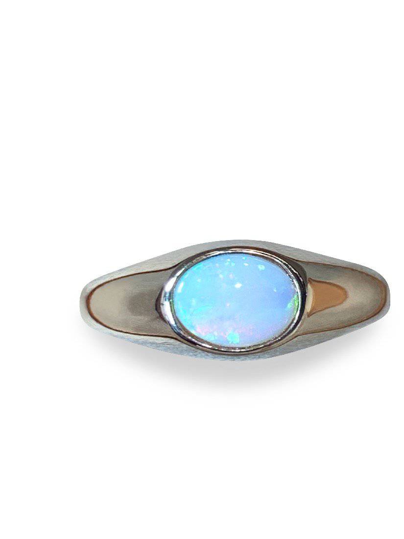 9KT MENS SIGNET RING WITH WHITE OPAL - Masterpiece Jewellery Opal & Gems Sydney Australia | Online Shop