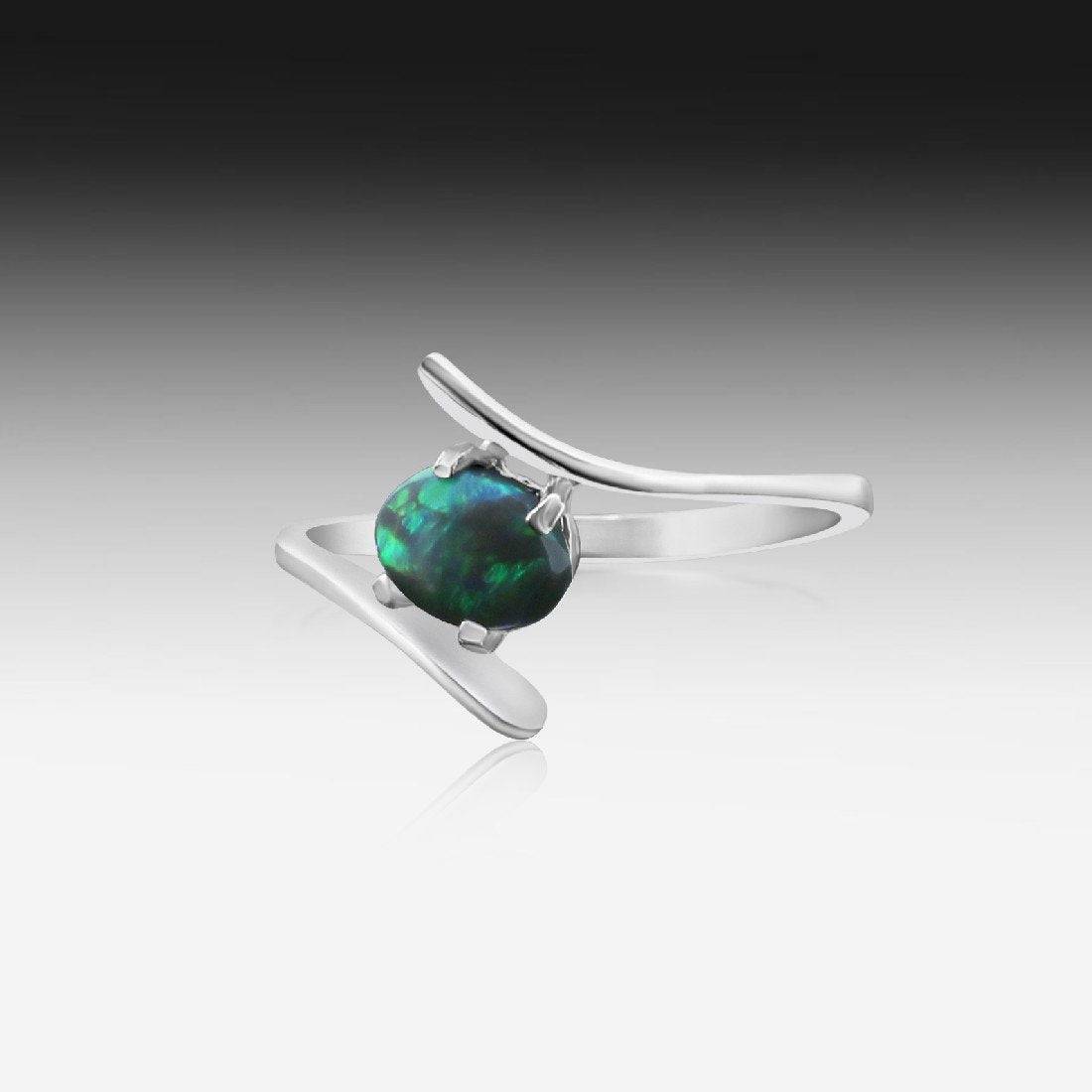 9kt White Gold Black Opal ring - Masterpiece Jewellery Opal & Gems Sydney Australia | Online Shop