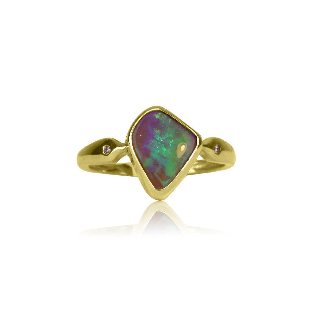 9kt Yellow Gold Boulder Opal and diamond ring - Masterpiece Jewellery Opal & Gems Sydney Australia | Online Shop