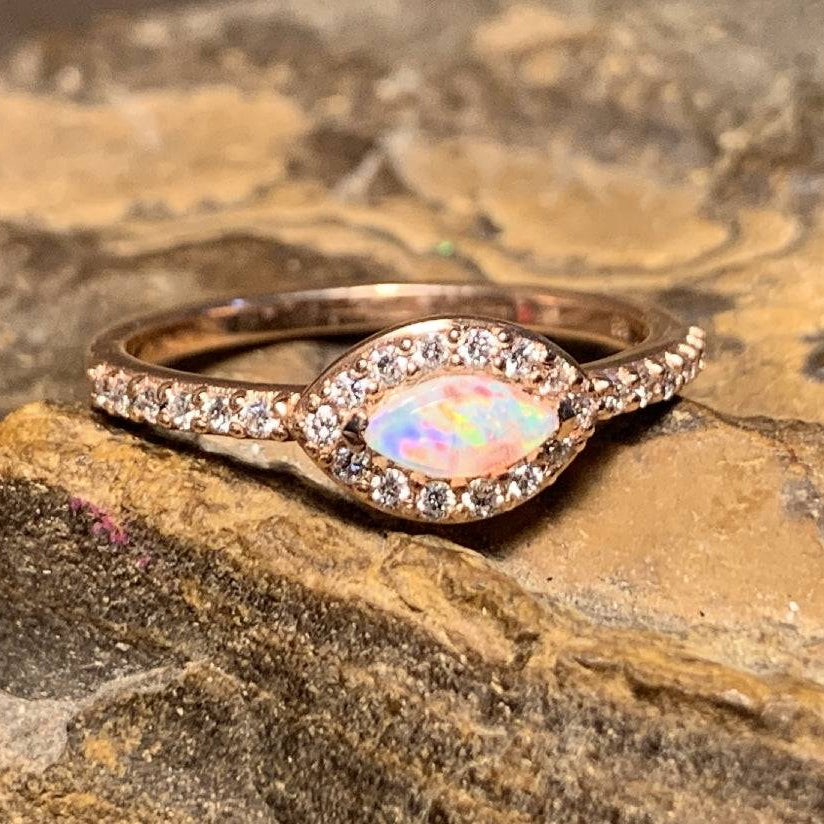 14KT ROSE GOLD OPAL AND DIAMOND RING - Masterpiece Jewellery Opal & Gems Sydney Australia | Online Shop