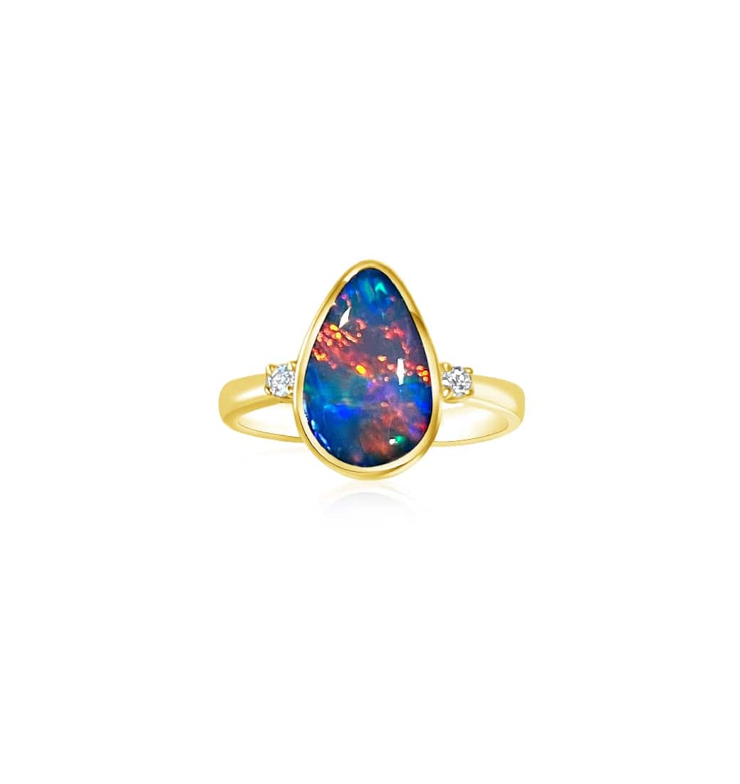 14kt Yellow Gold Black Opal and Diamond ring 2 - Masterpiece Jewellery Opal & Gems Sydney Australia | Online Shop