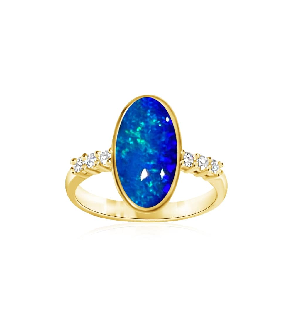14kt Yellow Gold Black Opal and Diamond ring - Masterpiece Jewellery Opal & Gems Sydney Australia | Online Shop