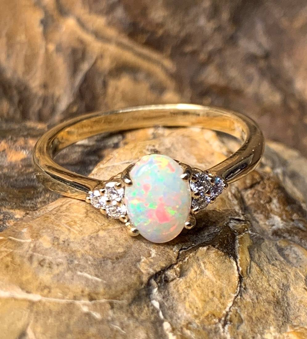 14kt Yellow Gold Opal and Diamond ring - Masterpiece Jewellery Opal & Gems Sydney Australia | Online Shop