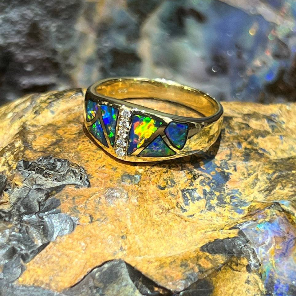 14Y opal inlay and diamond ring - Masterpiece Jewellery Opal & Gems Sydney Australia | Online Shop