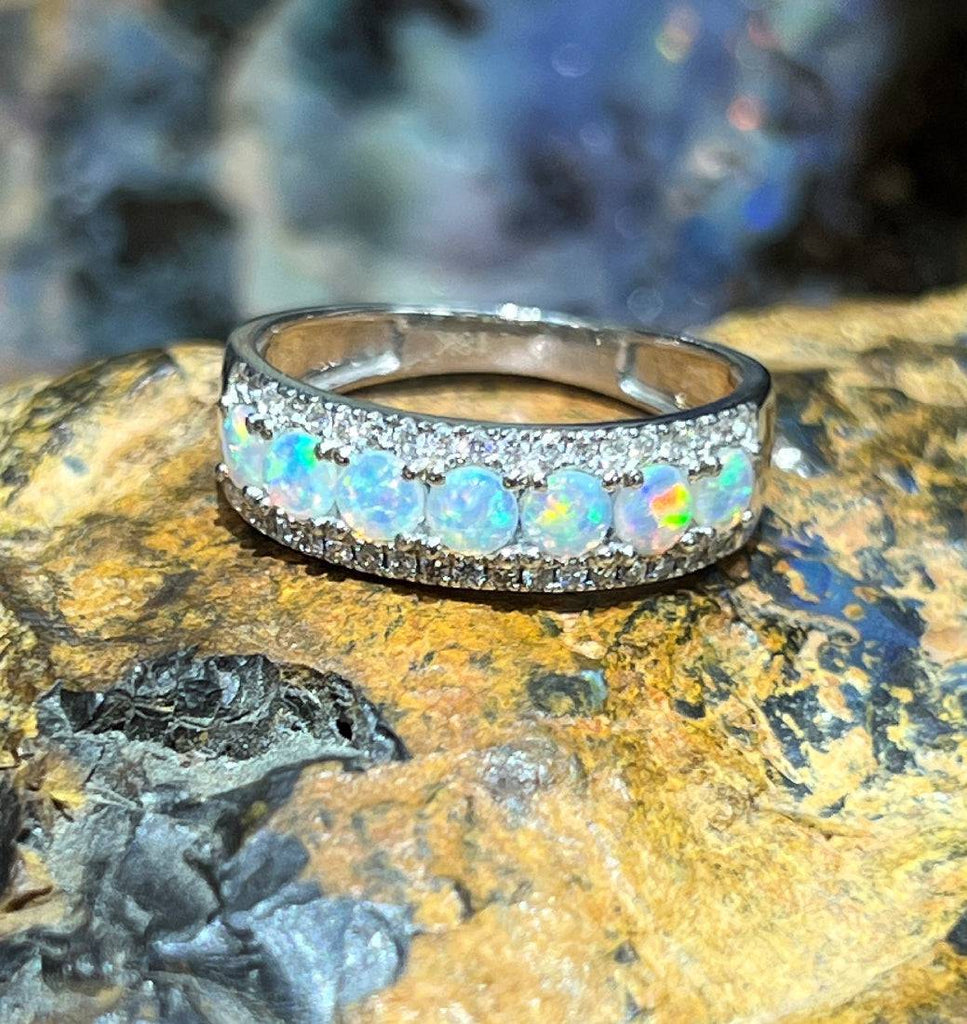 18kt White Gold 3 row eternity Opal and diamond ring - Masterpiece Jewellery Opal & Gems Sydney Australia | Online Shop