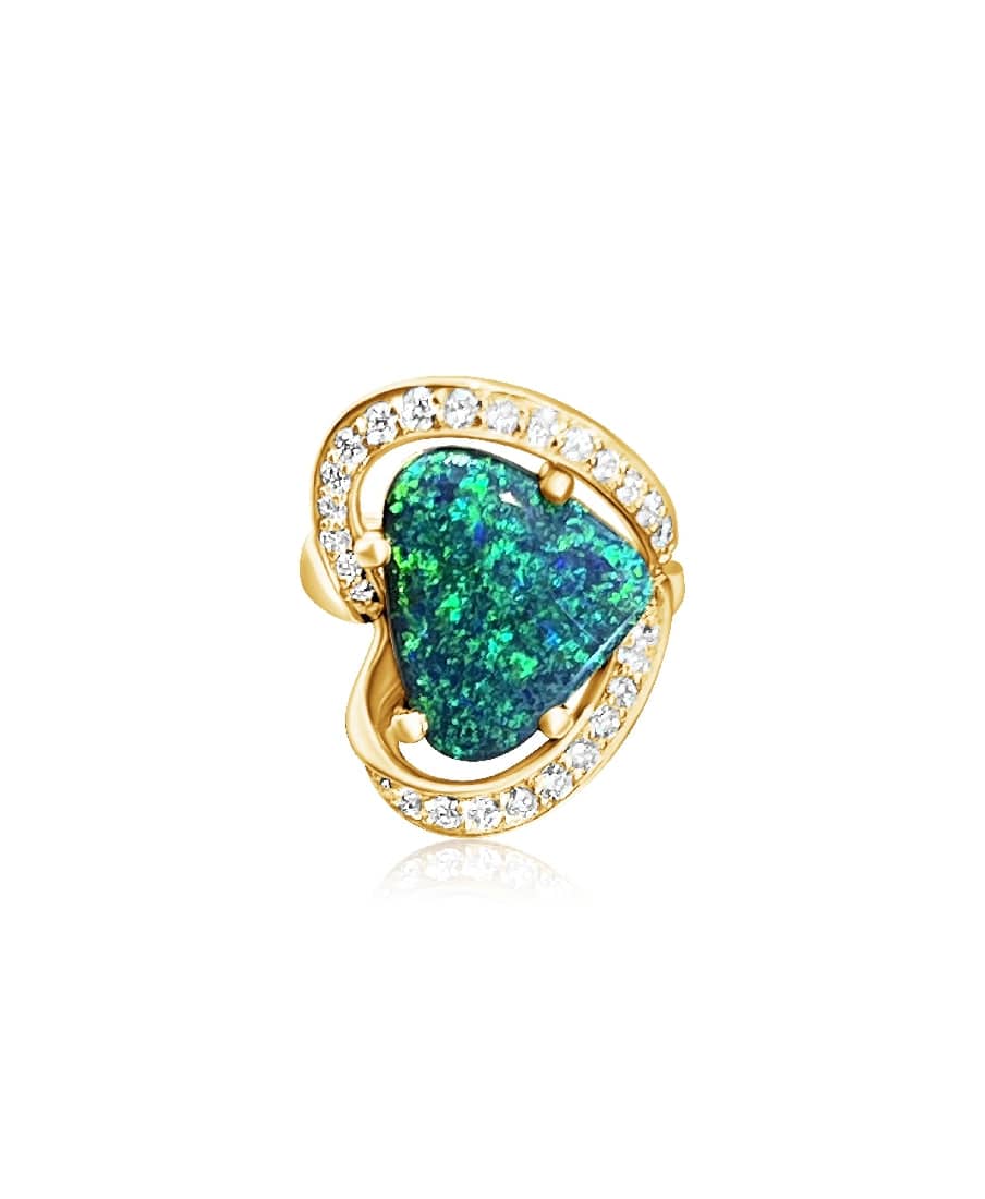 18kt Yellow gold Black Opal and Diamond ring - Masterpiece Jewellery Opal & Gems Sydney Australia | Online Shop