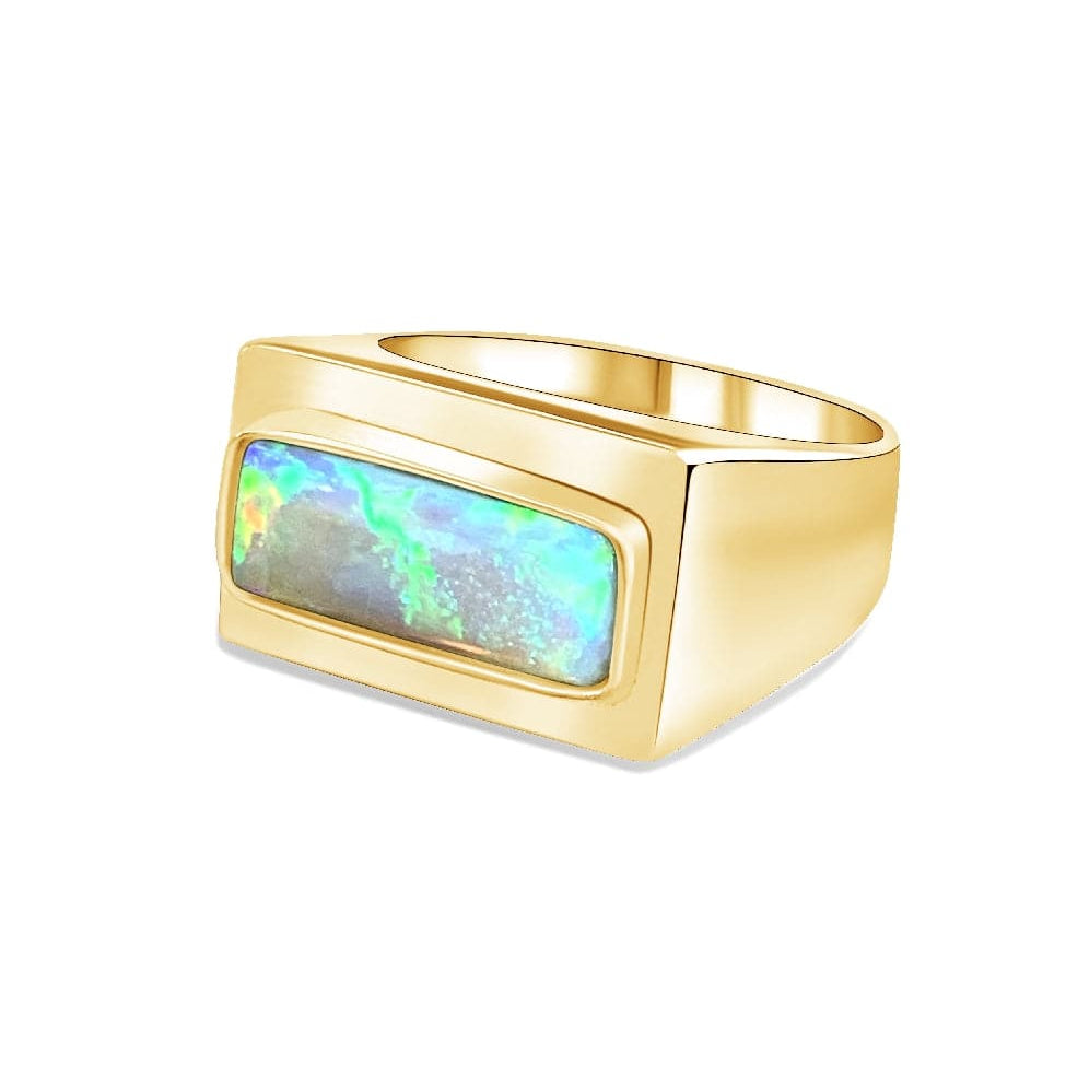 18kt Yellow Gold rectangle Black Opal ring - Masterpiece Jewellery Opal & Gems Sydney Australia | Online Shop
