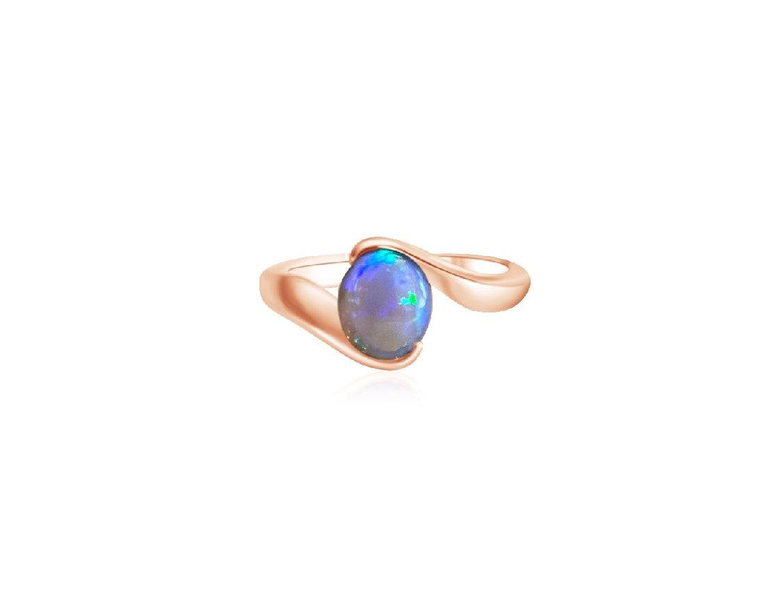 9kt Rose Gold Solitaire Black Opal ring - Masterpiece Jewellery Opal & Gems Sydney Australia | Online Shop