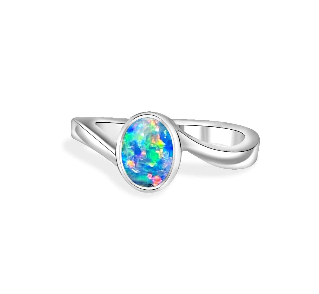 One Sterling Silver 7x5mm Opal Triplet ring - Masterpiece Jewellery Opal & Gems Sydney Australia | Online Shop