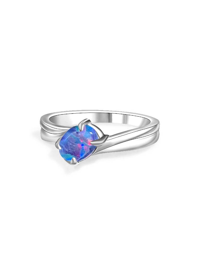 One Sterling Silver Opal triplet claw set cross over style ring - Masterpiece Jewellery Opal & Gems Sydney Australia | Online Shop