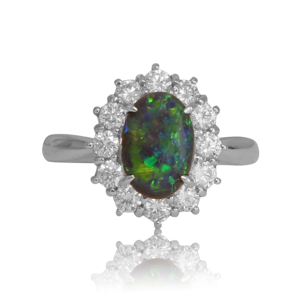 Platinum Black Opal and Diamond ring - Masterpiece Jewellery Opal & Gems Sydney Australia | Online Shop