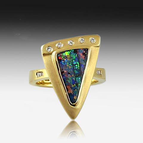 RING BOULDER OPAL DIAMONDS TRIANGLE SHAPE - Masterpiece Jewellery Opal & Gems Sydney Australia | Online Shop