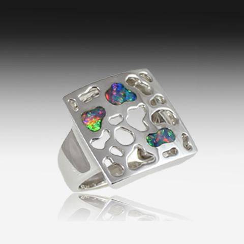 SILVER OPAL INLAY SQUARE RING - Masterpiece Jewellery Opal & Gems Sydney Australia | Online Shop