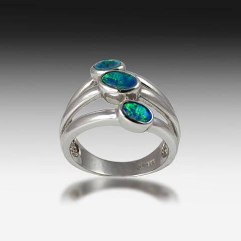 Sterling Silver 3 Opal band - Masterpiece Jewellery Opal & Gems Sydney Australia | Online Shop
