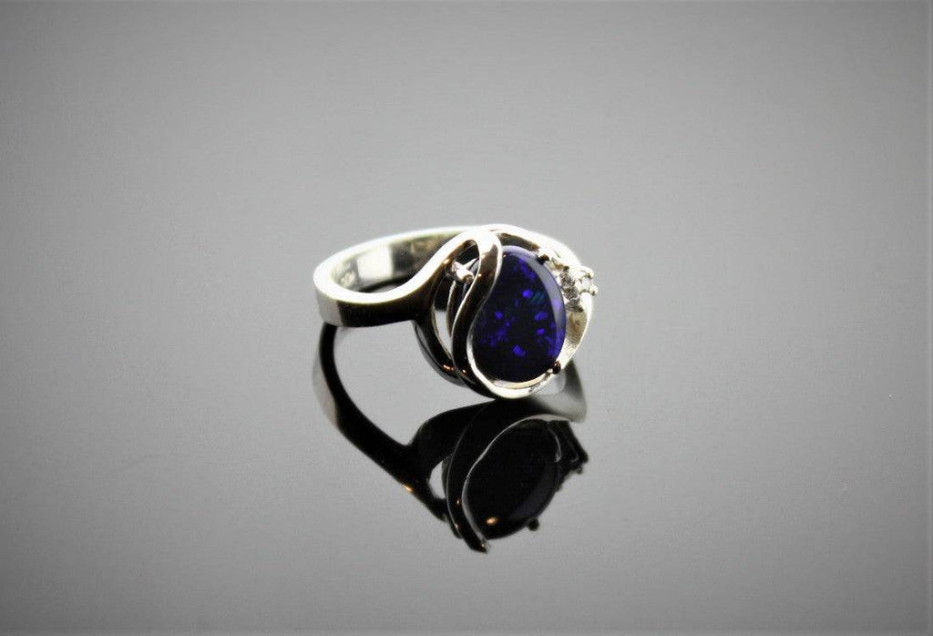 Sterling Silver Black Opal and diamond ring - Masterpiece Jewellery Opal & Gems Sydney Australia | Online Shop