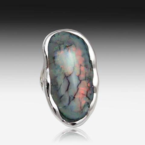 Sterling Silver Black Opal ring - Masterpiece Jewellery Opal & Gems Sydney Australia | Online Shop