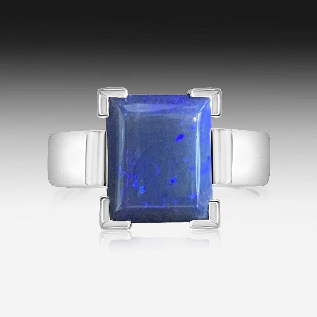 Sterling Silver Black Opal square ring - Masterpiece Jewellery Opal & Gems Sydney Australia | Online Shop