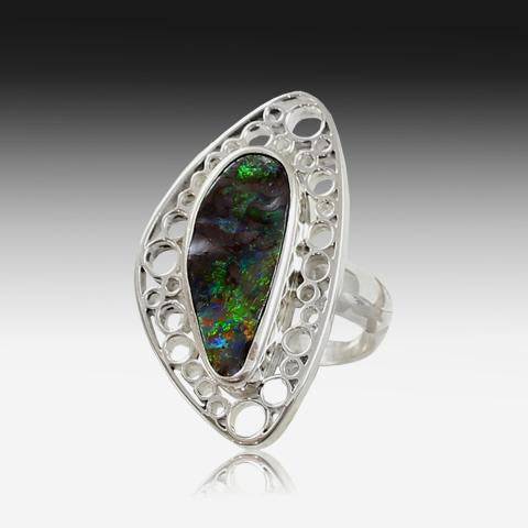 Sterling Silver Boulder Opal ring - Masterpiece Jewellery Opal & Gems Sydney Australia | Online Shop