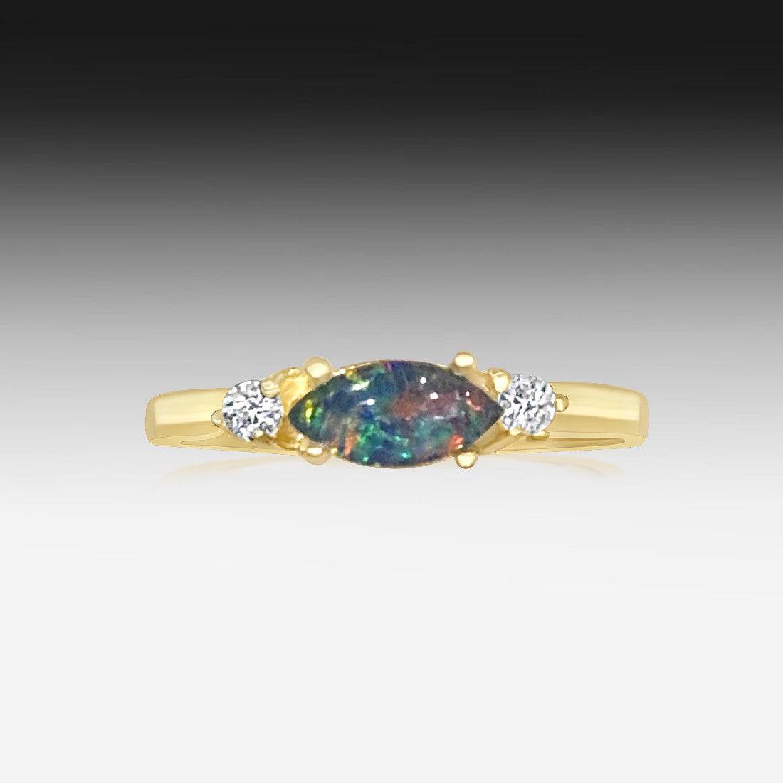 Sterling Silver Gold plated Opal triplet and cubic zirconia ring - Masterpiece Jewellery Opal & Gems Sydney Australia | Online Shop