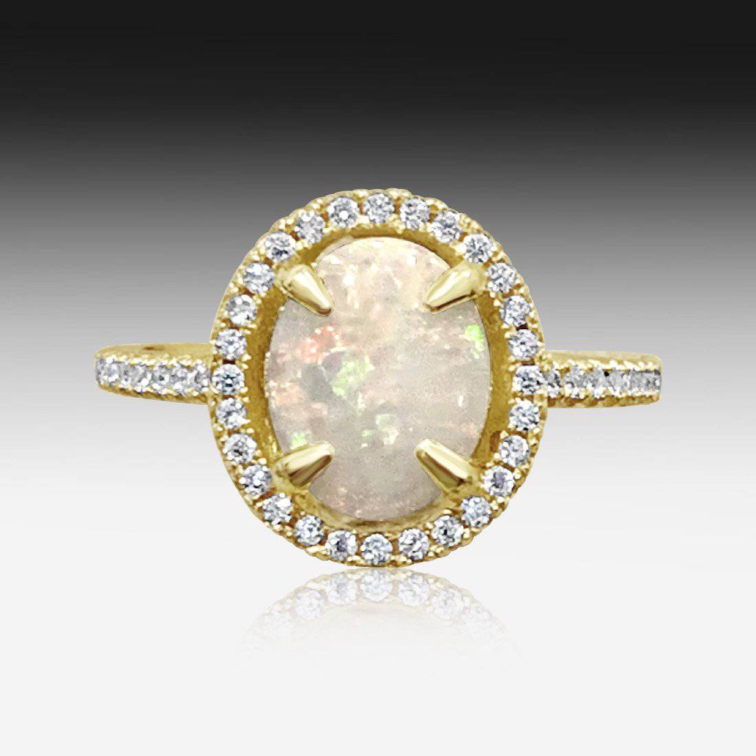 Sterling Silver Halo Opal and cubic zirconia ring - Masterpiece Jewellery Opal & Gems Sydney Australia | Online Shop