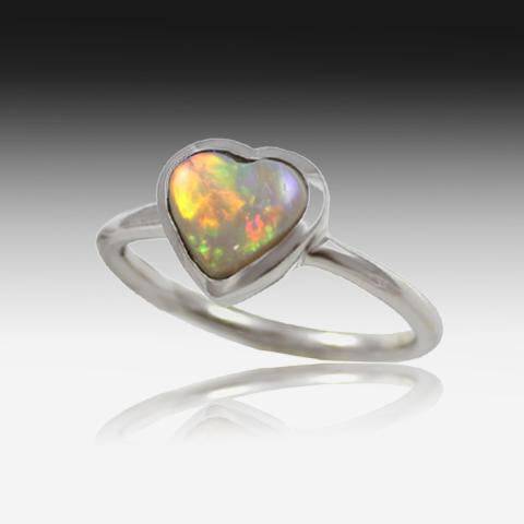 Sterling Silver heart shape Opal ring - Masterpiece Jewellery Opal & Gems Sydney Australia | Online Shop