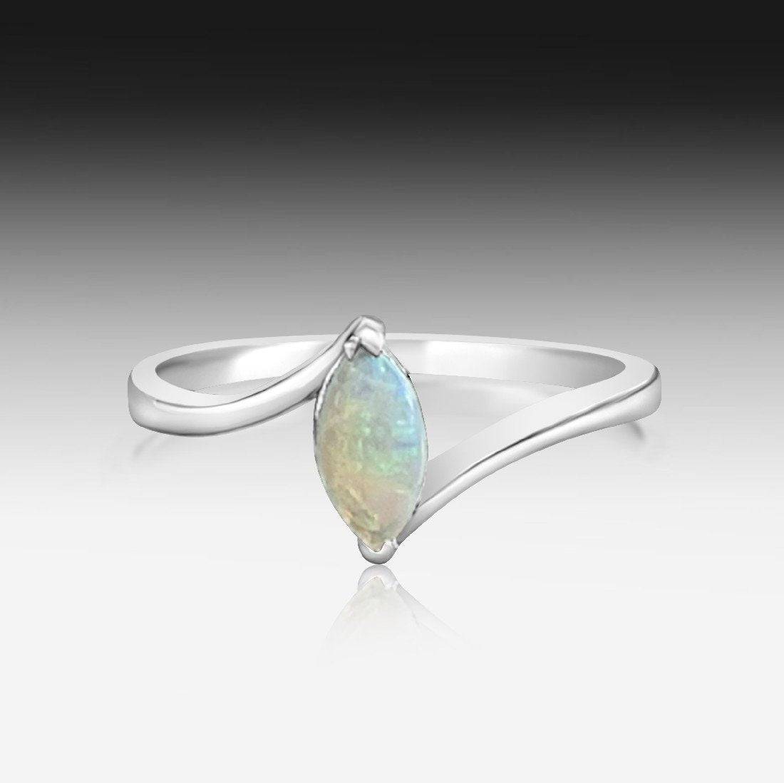 Sterling Silver marquise Opal solitaire ring - Masterpiece Jewellery Opal & Gems Sydney Australia | Online Shop