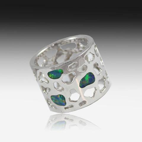 Sterling Silver Opal inlay broad cut out band - Masterpiece Jewellery Opal & Gems Sydney Australia | Online Shop