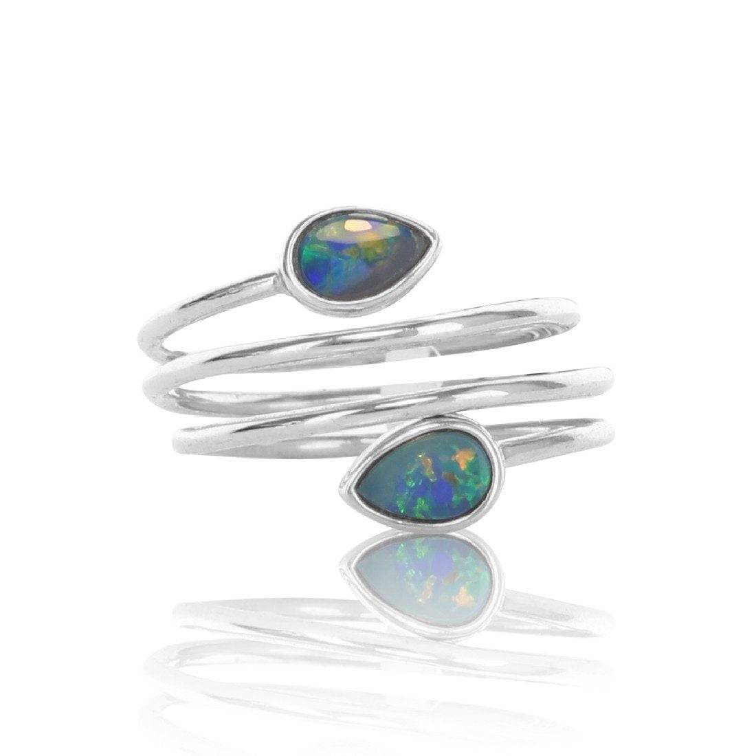 Sterling Silver Opal split shank twist ring - Masterpiece Jewellery Opal & Gems Sydney Australia | Online Shop