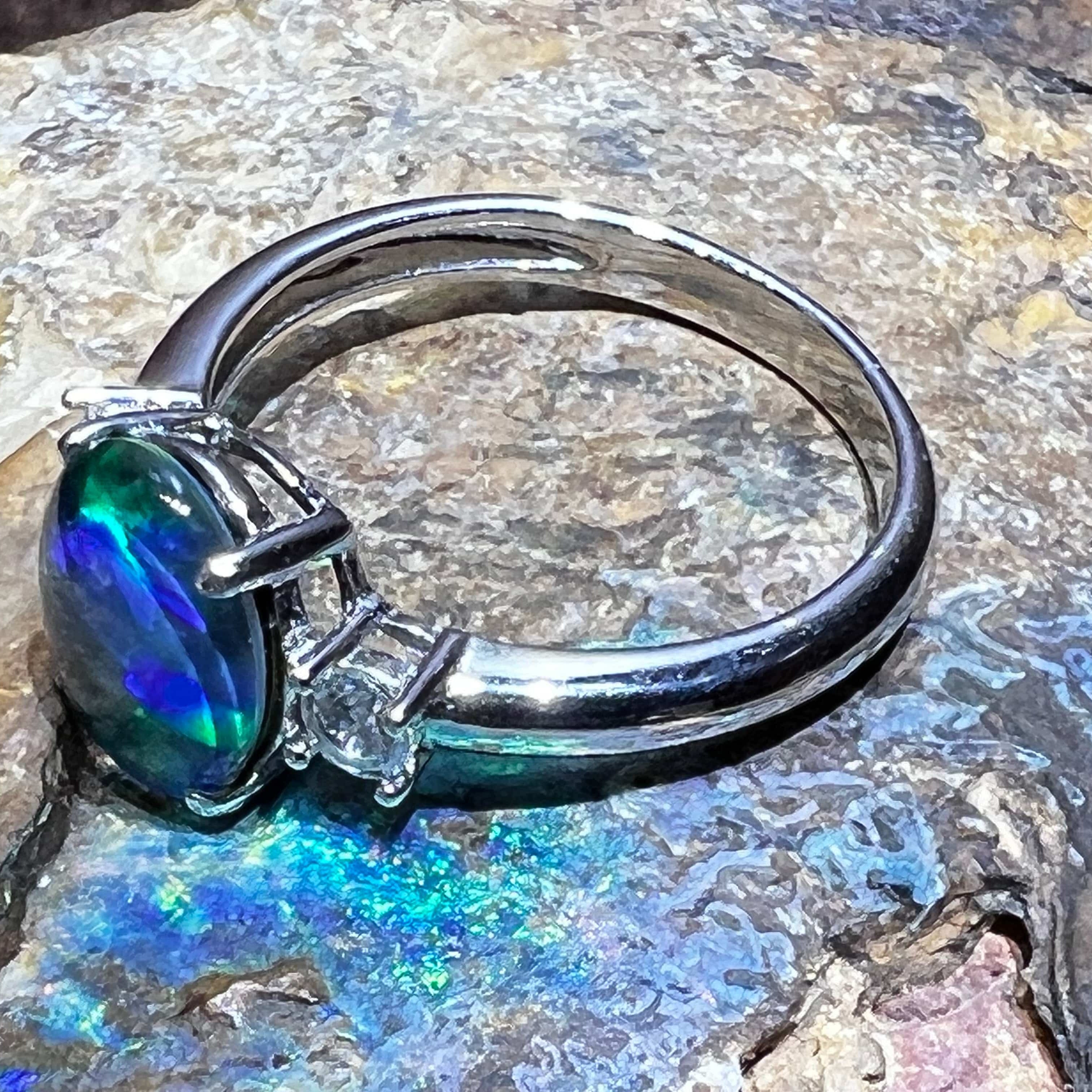 Sterling Silver Opal triplet and cubic zirconia ring - Masterpiece Jewellery Opal & Gems Sydney Australia | Online Shop