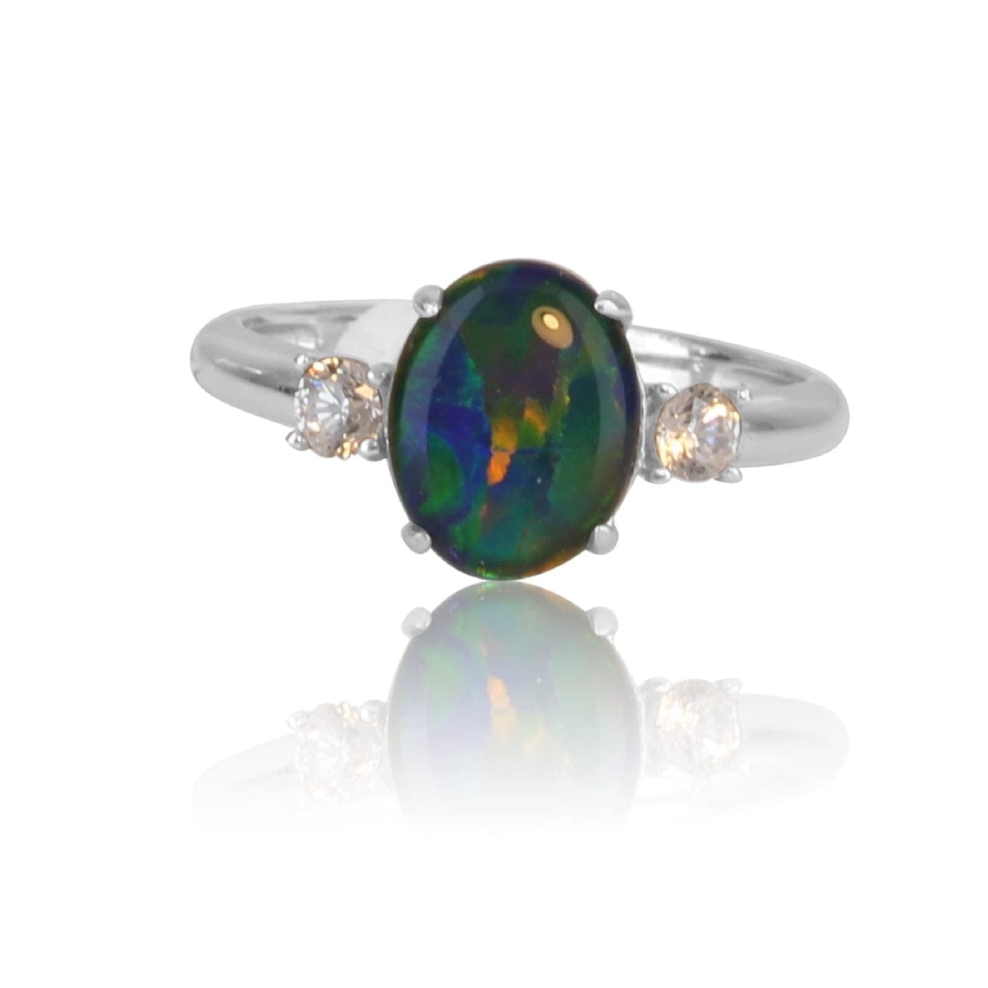 Sterling Silver Opal triplet and cubic zirconia ring - Masterpiece Jewellery Opal & Gems Sydney Australia | Online Shop